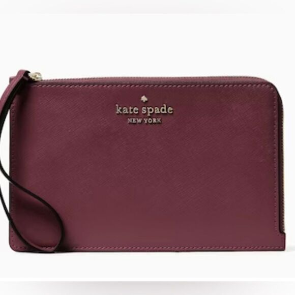 Kate Spade Staci Med Zip Wristlet saffiano leather do berry NWT IN PKG UNOPENED - Picture 1 of 6